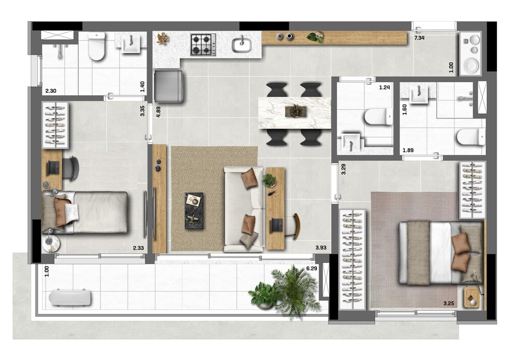 Planta 04 - 2 dorm 66m