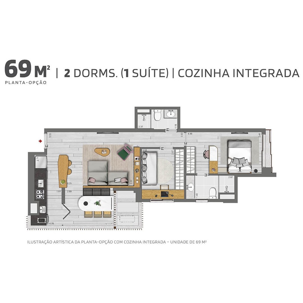 Planta 02 - 2 dorm 69m - opo