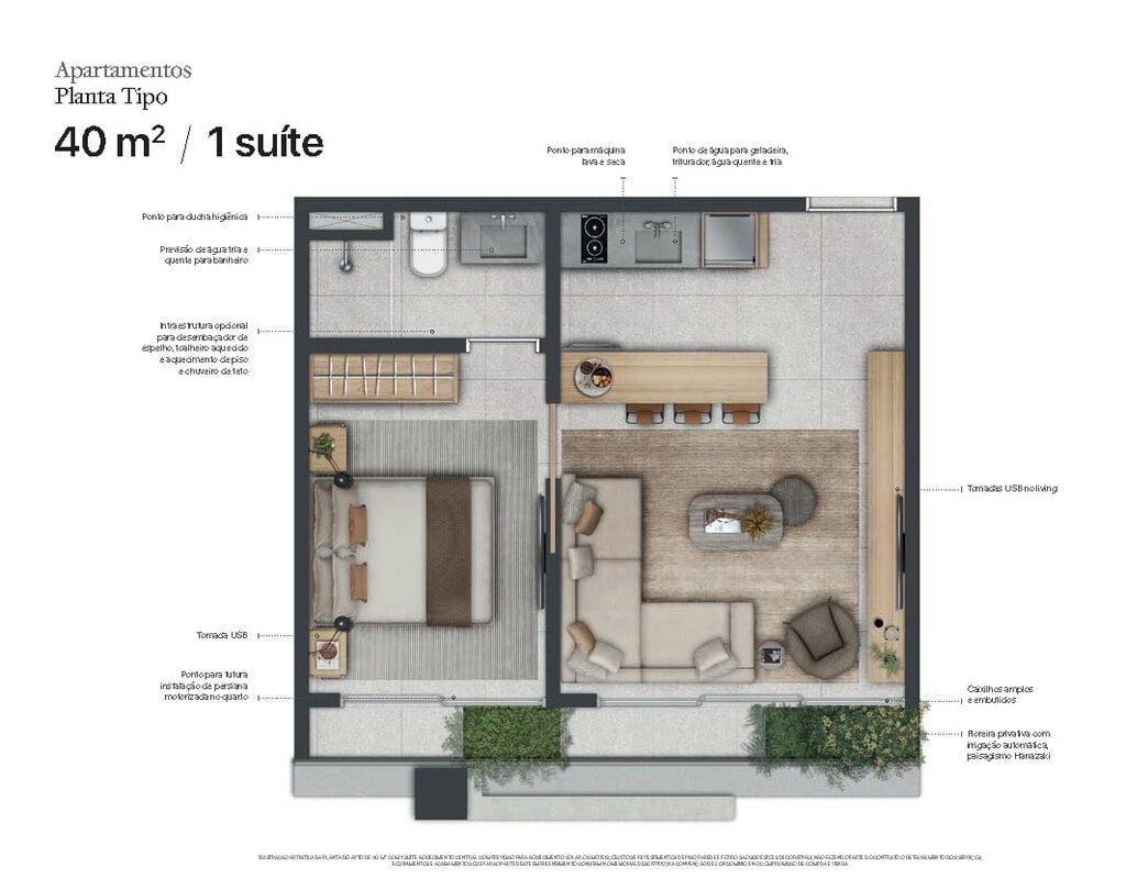 Planta 01 - 1 dorm 40m