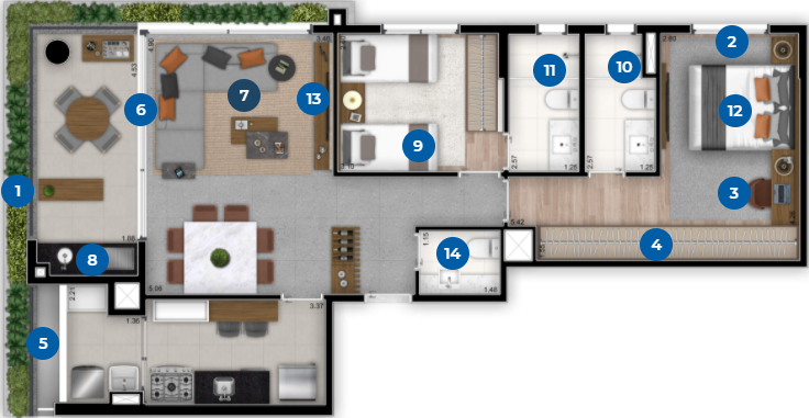 Planta 01 - 2 dorm 90m