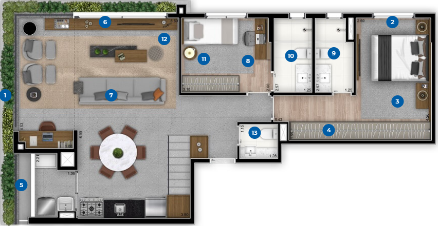 Planta 05 - 2 dorm 170m - cobertura duplex inferior