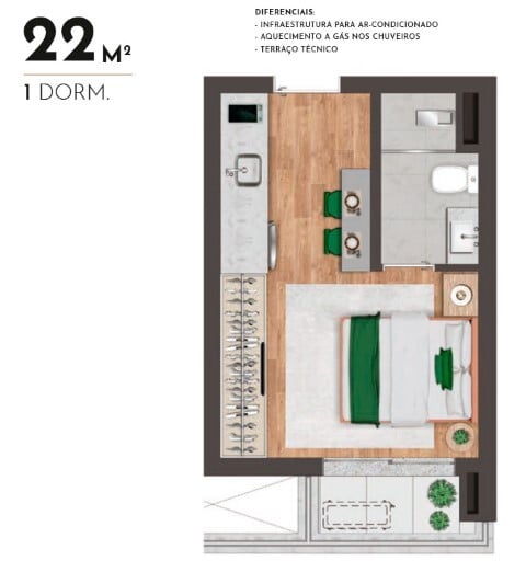 Planta 01 - 1 dorm 22m