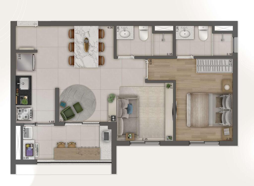 Planta 06 - 1 dorm 49m - opo