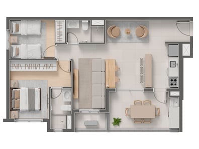 Planta 04 - 2 dorm 74,63m - opo