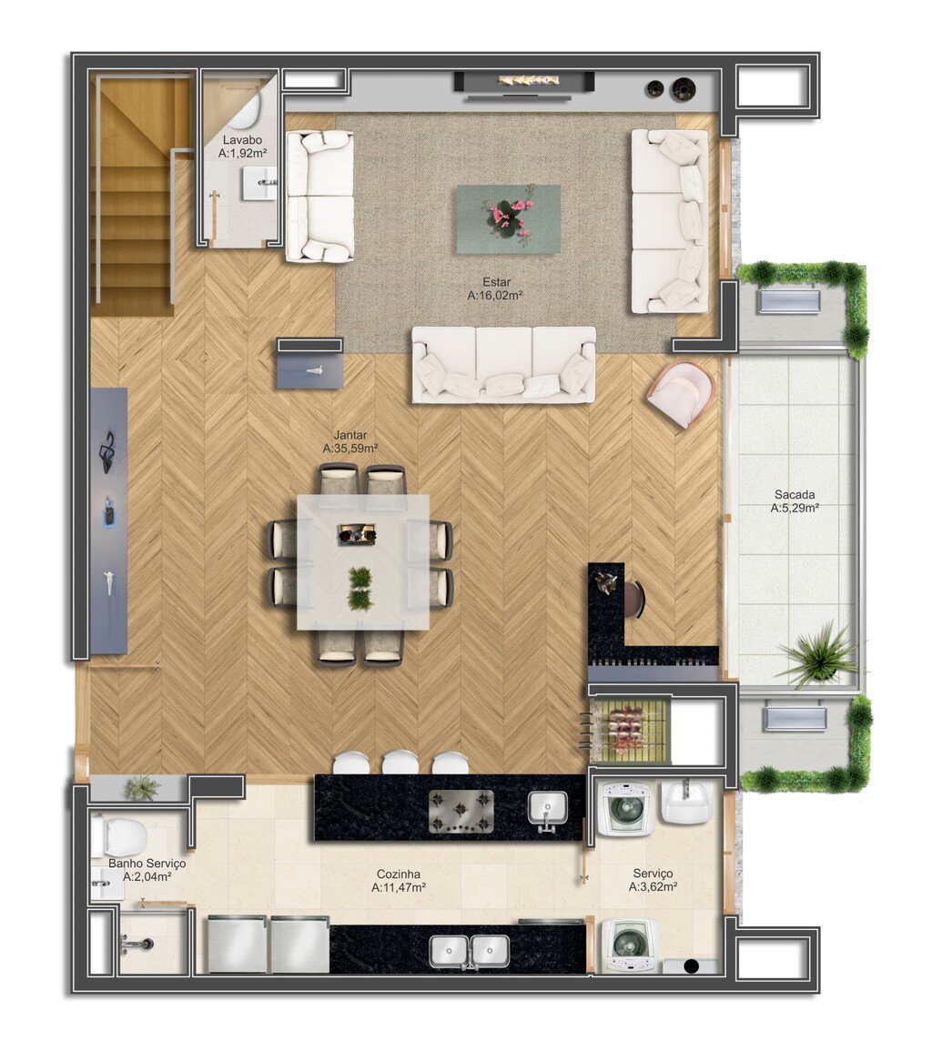 Planta 08 - 2 dorm 173m - duplex inferior - opo living