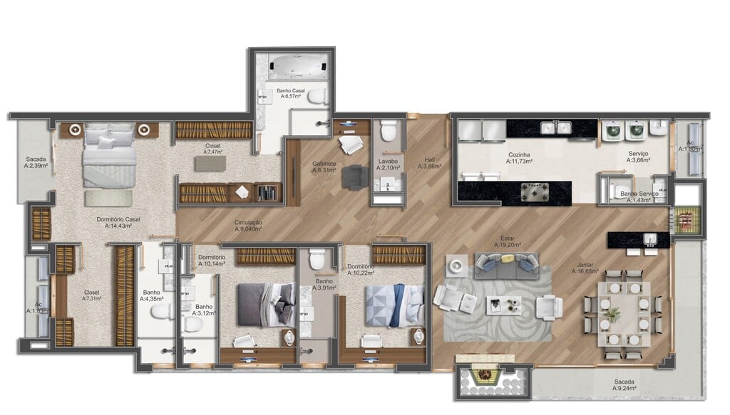 Planta 01 - 3 dorm 182m