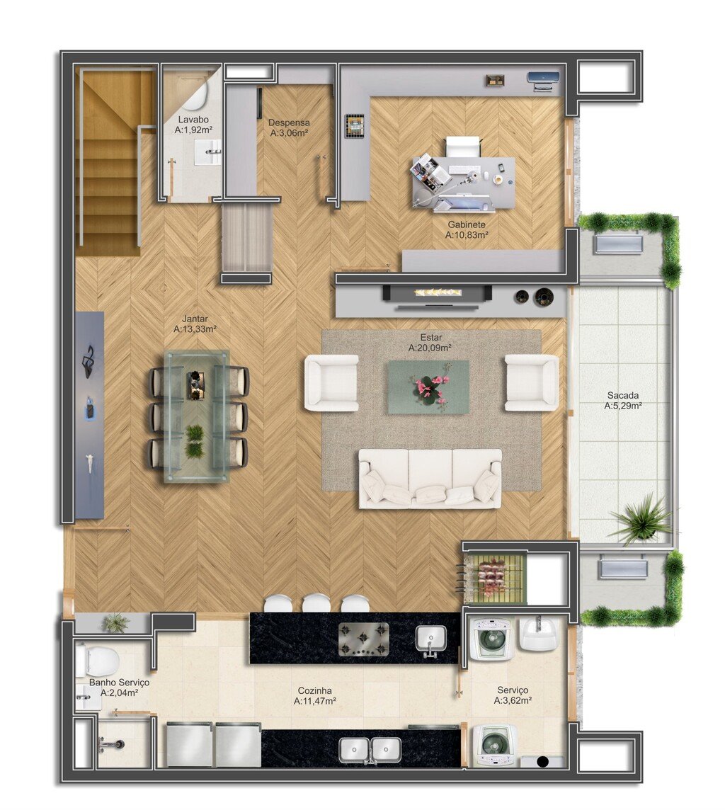 Planta 07 - 2 dorm 173m - duplex inferior - opo office