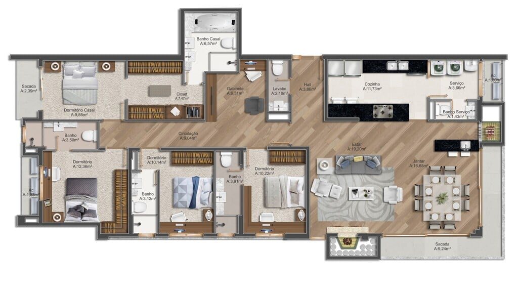 Planta 05 - 3 dorm 182m - opo suites