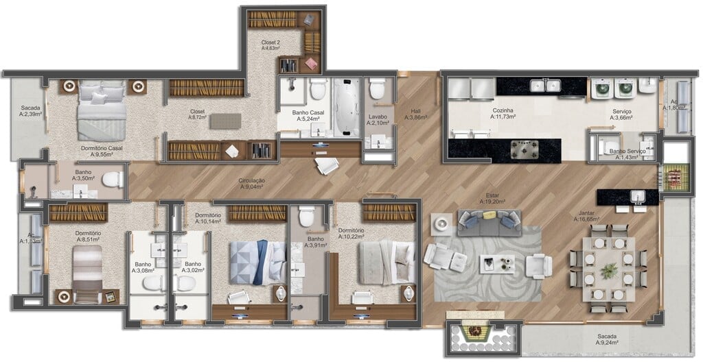 Planta 02 - 4 dorm 182m - opo dormitorios