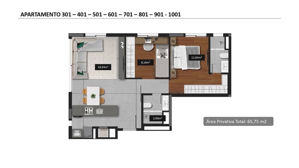 Planta 06 - 2 dorm 65 75m