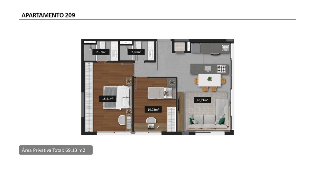 Planta 07 - 2 dorm 69 13m