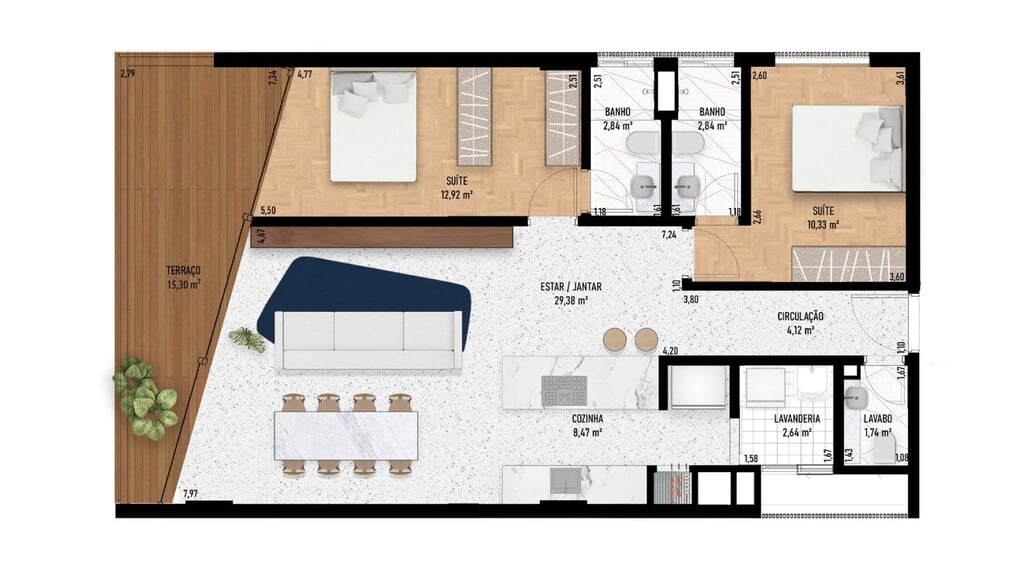 Planta 06 - 2 dorm 103,49m