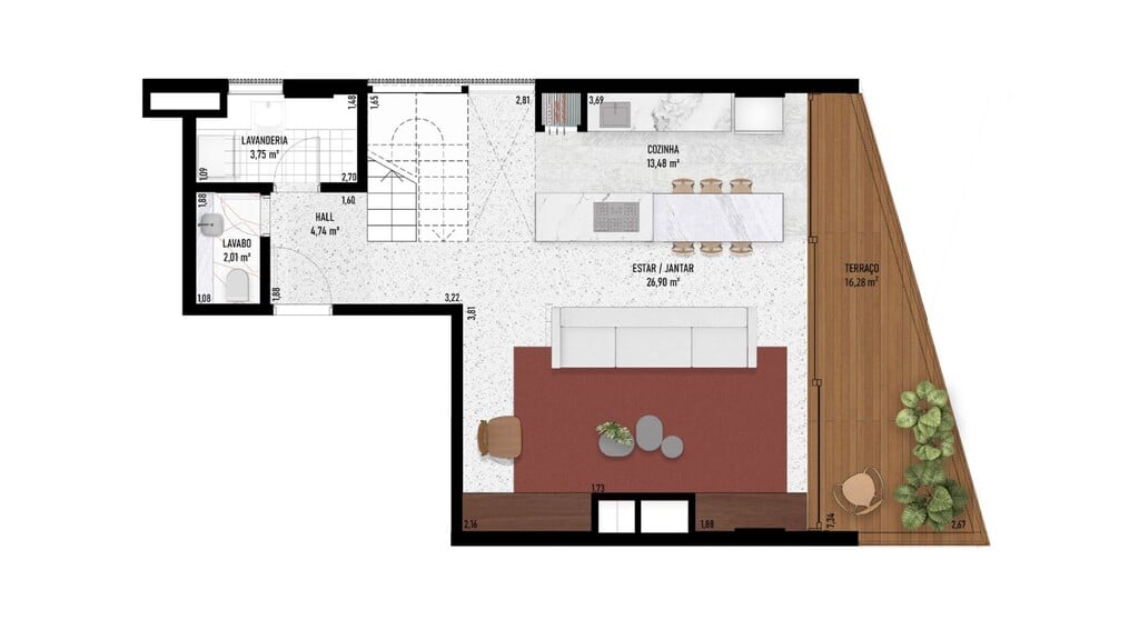 Planta 14 - 2 dorm 147,54m - cobertura duplex - inferior