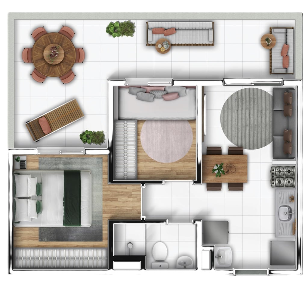 Planta 02 - 2 dorm 44,01m - garden