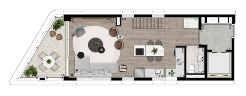 Planta 04 - 2 dorm 120m - cobertura duplex - inferior