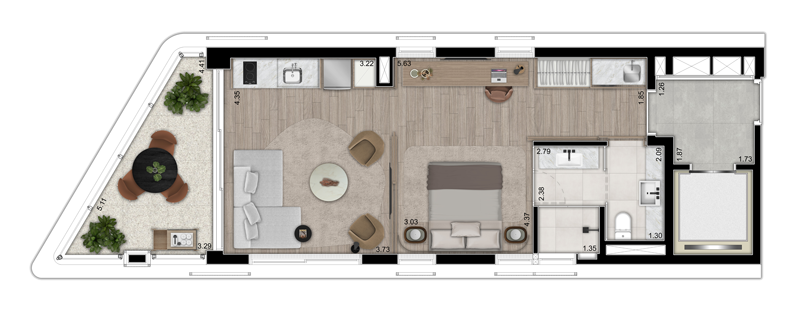 Planta 02 - 1 dorm 60m - studio