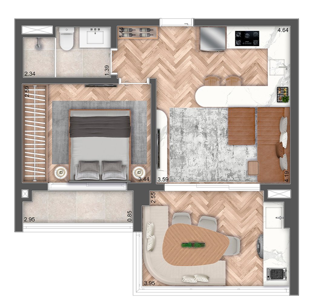 Planta 01 - 1 dorm 50,12m