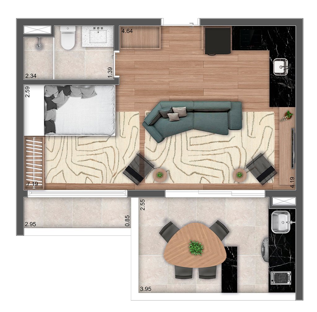 Planta 03 - 1 dorm 50,95m - loft