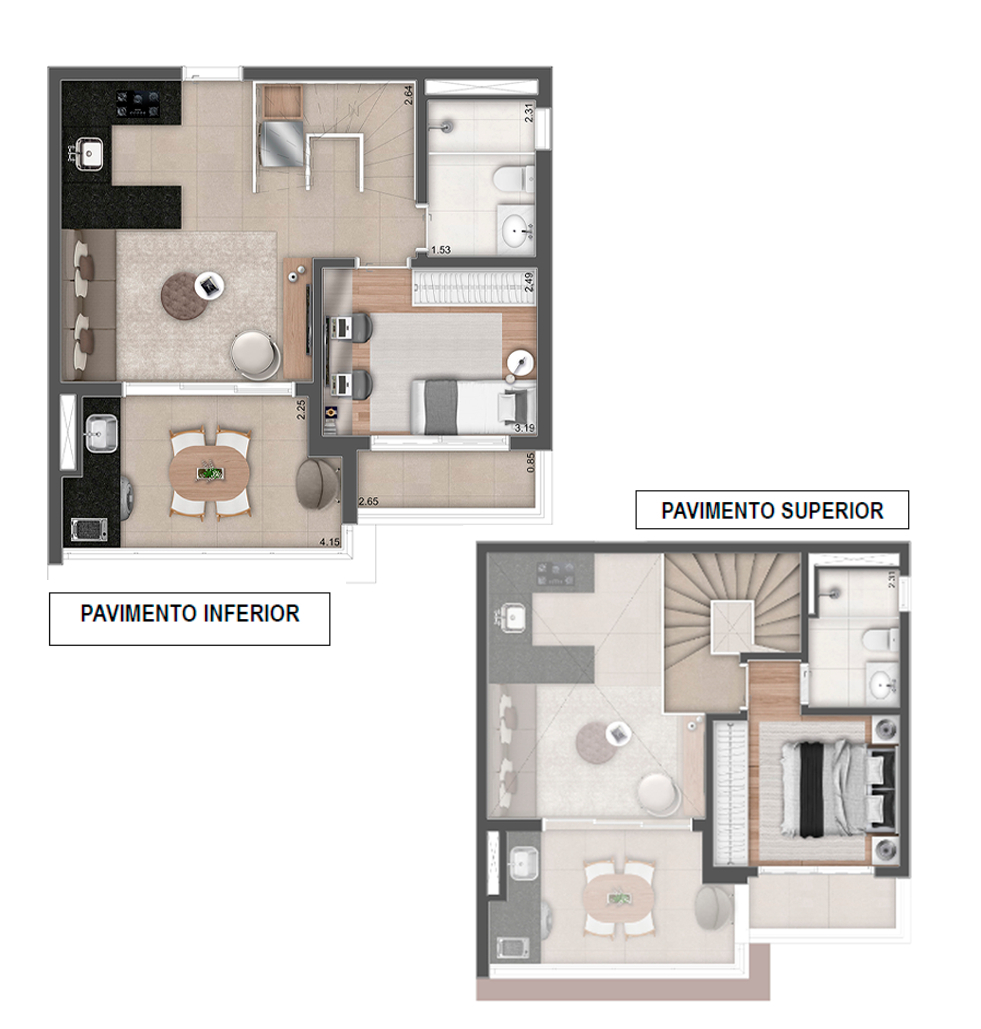 Planta 05 - 2 dorm 71,93m - duplex