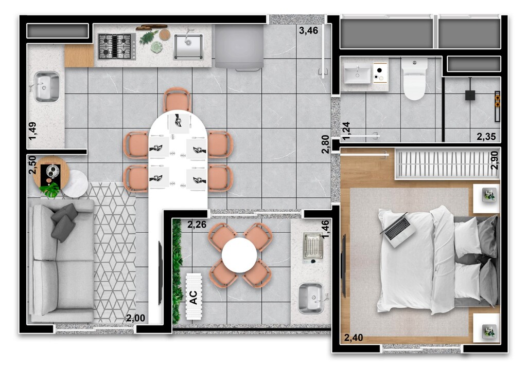 Planta 05 - 1 dorm 33 10m