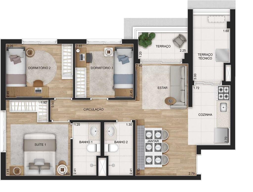 Planta 04 - 3 dorm 69m