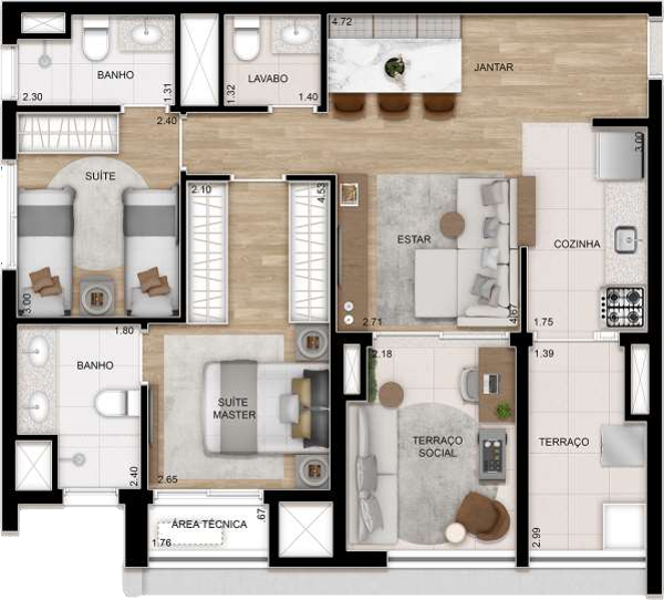 Planta 01 - 2 dorm 76m