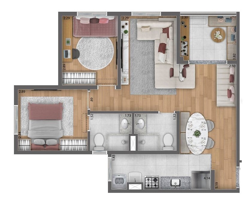 Planta 08 - 2 dorm 57 59m - opo 2