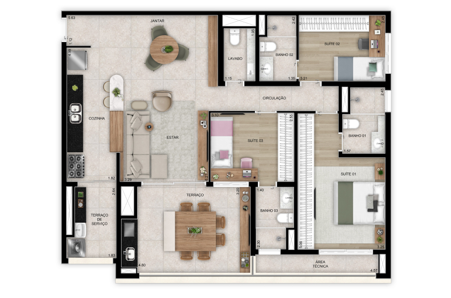 Planta 07 - 3 dorm 118m