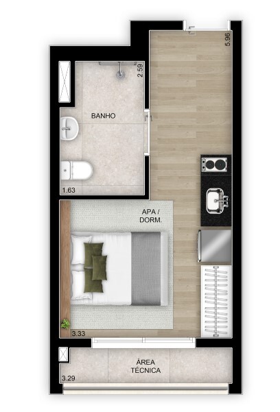 Planta 01 - 1 dorm 25m - studio