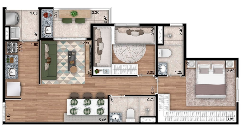 Planta 03 - 2 dorm 57 62m