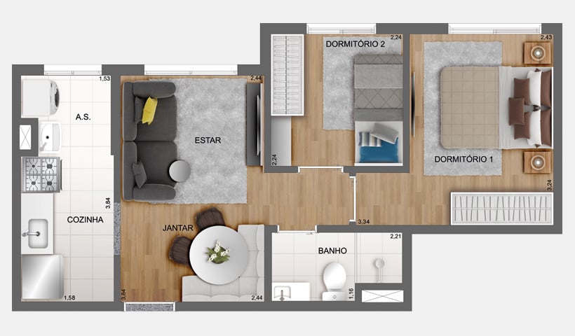 Planta 04 - 2 dorm 38m