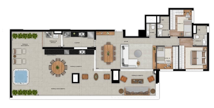 Planta 07 - 3 dorm 172,74m - cobertura horizontal