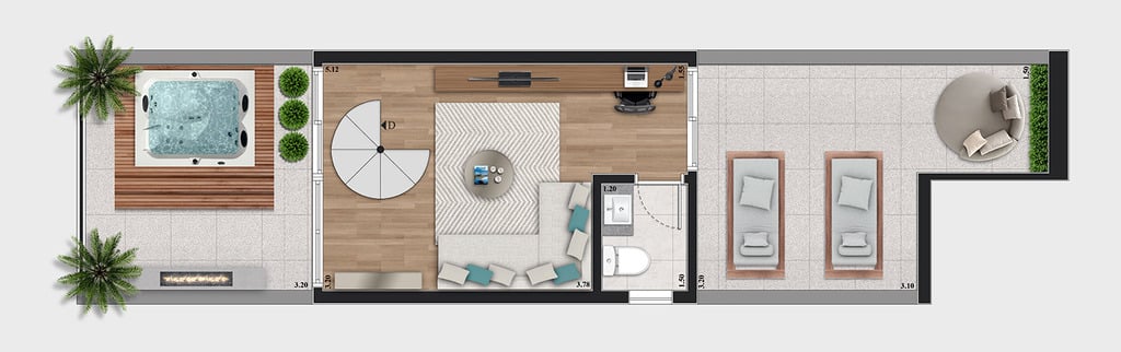 Planta 13 - 2 dorm 95,29m - cobertura duplex - superior