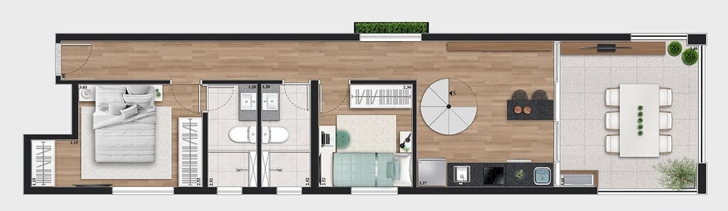 Planta 16 - 2 dorm 119,76m - cobertura duplex - inferior