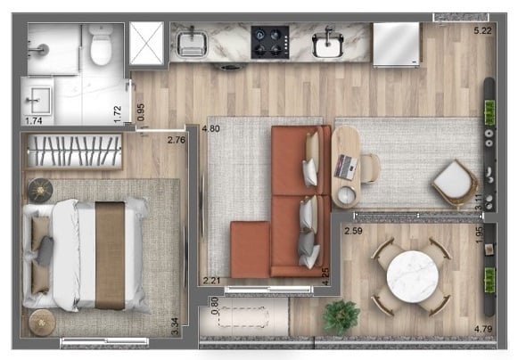 Planta 02 - 1 dorm 39 33m