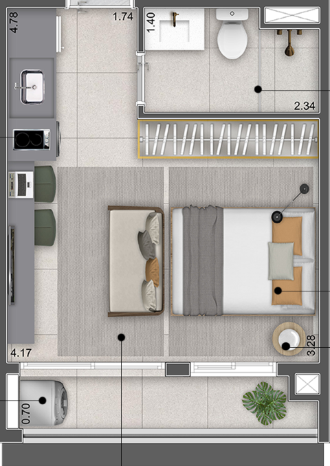 Planta 01 - 1 dorm 26 00m - studio