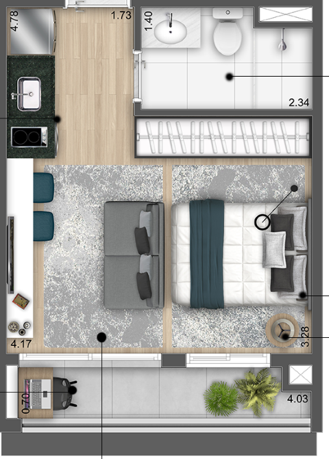 Planta 02 - 1 dorm 26 05m - studio