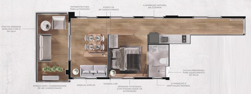 Planta 14 - 1 dorm 42 07m - studio