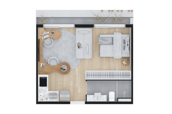 Planta 02 - 1 dorm 34m - studio - opo