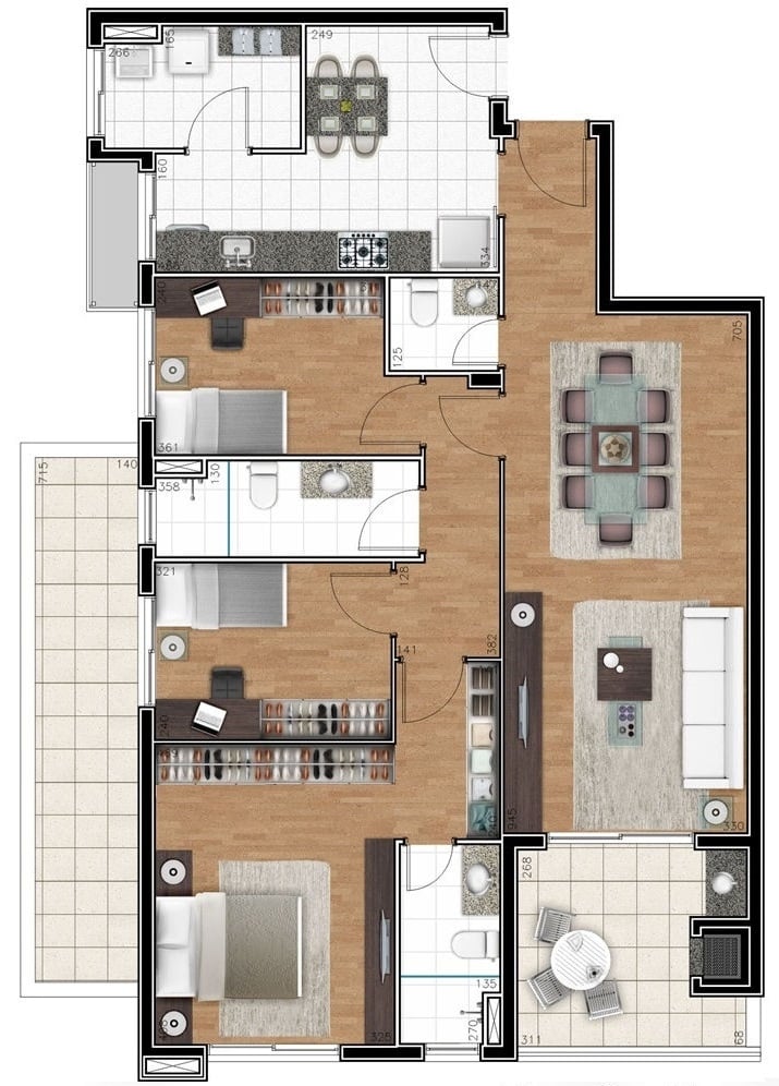 Planta 05 - 3 dorm 113 75m