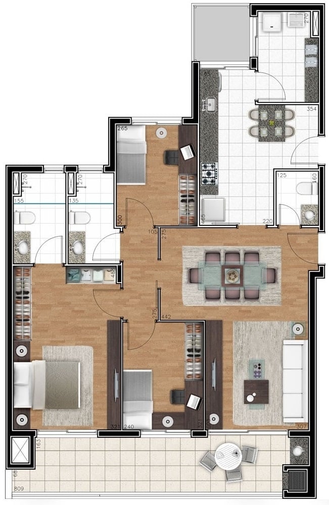 Planta 04 - 3 dorm 111 55m