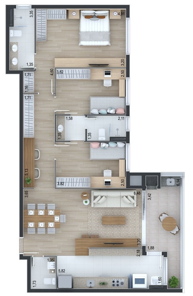 Planta 02 - 3 dorm 114 38m