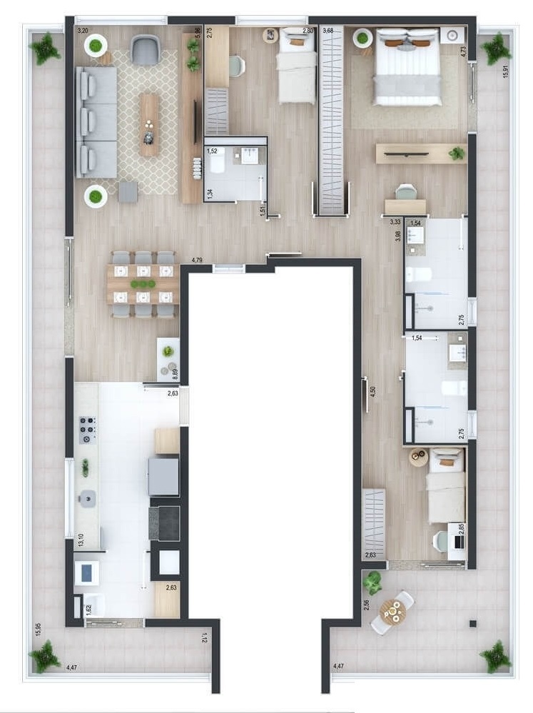 Planta 05 - 3 dorm 131m