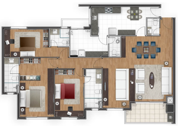 Planta 02 - 3 dorm 234m - cobertura duplex - inferior