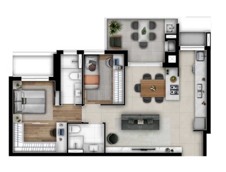 Planta 02 - 2 dorm 75m