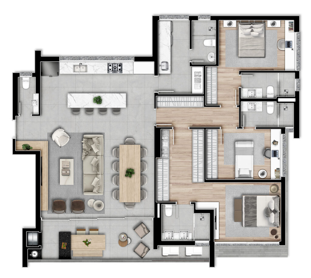 Planta 02 - 3 dorm 163m