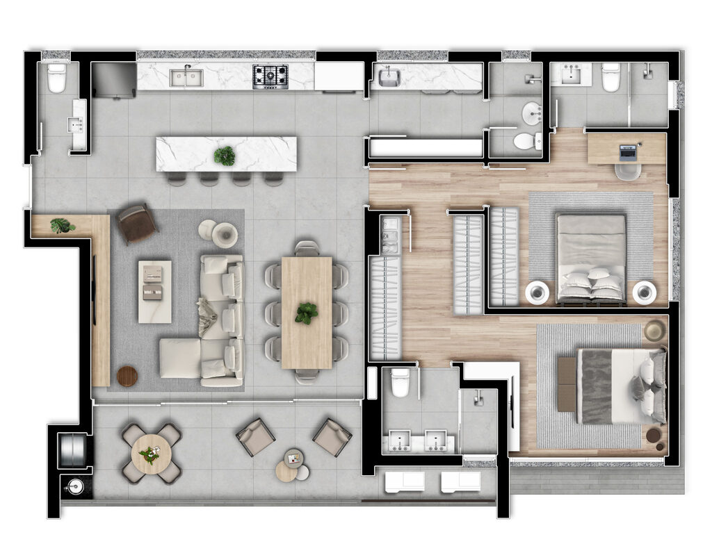 Planta 01 - 2 dorm 158m