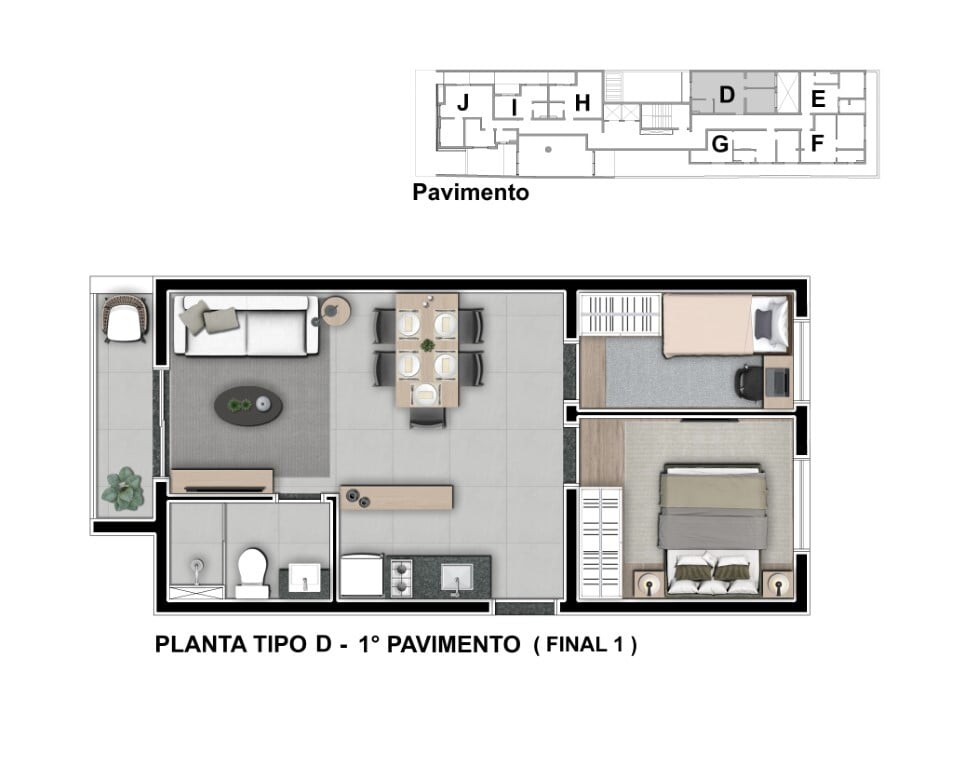 Planta 04 - tipo d - 2 dorm 48m - final 01 - 1 pavimento