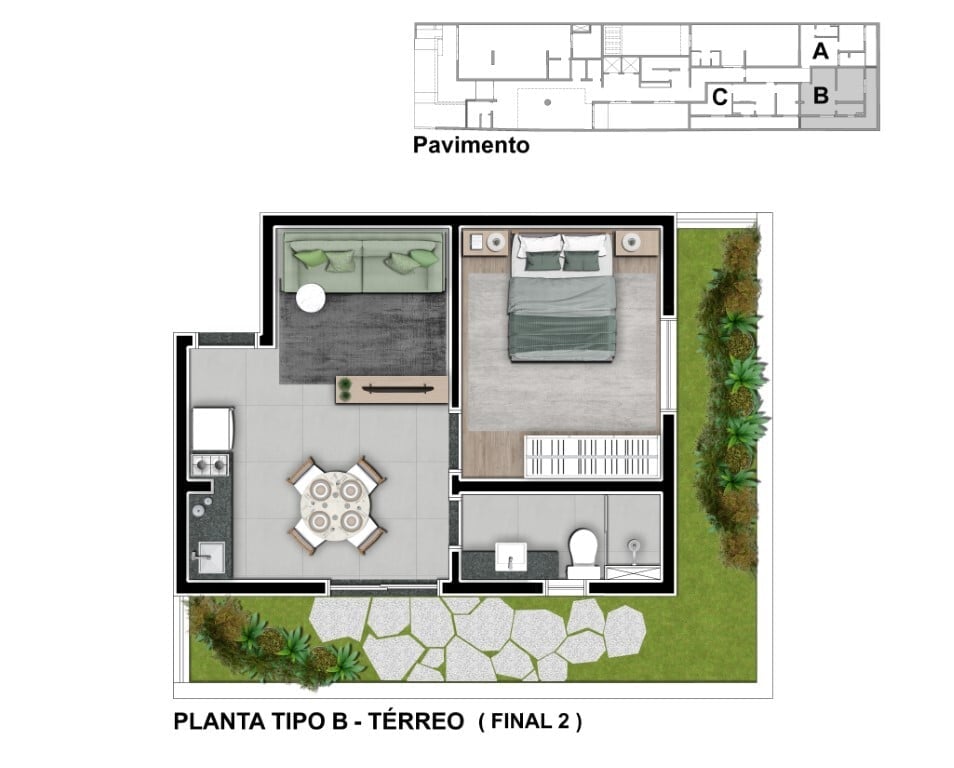 Planta 02 - tipo b - 1 dorm 54m - final 02 - pavimento terreo