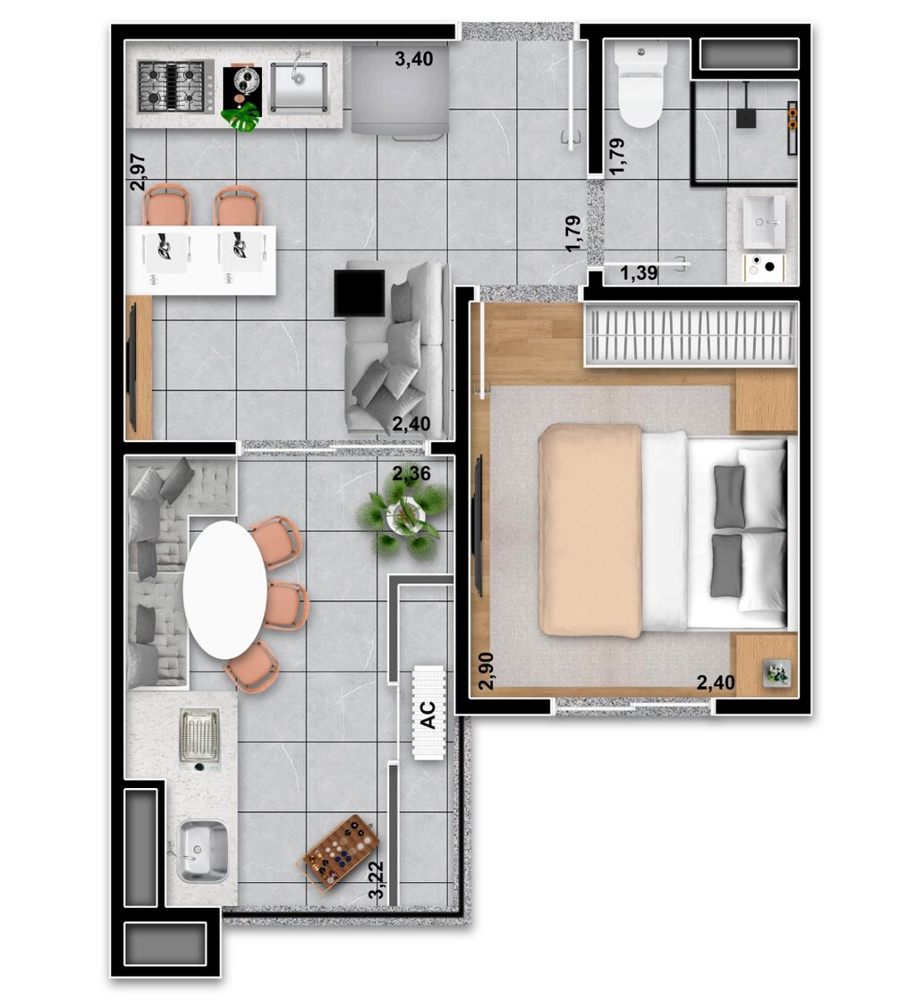 Planta 01 - 1 dorm 30 52m